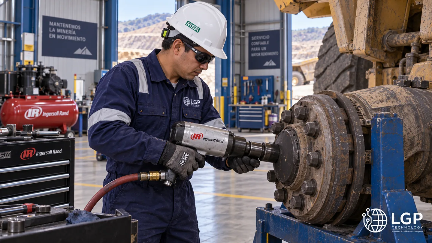 Técnico utilizando una herramienta Ingersoll Rand durante mantenimiento industrial