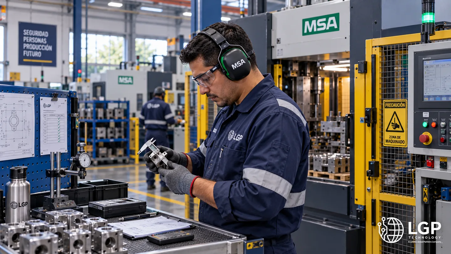 Técnico con protección MSA en una estación de trabajo